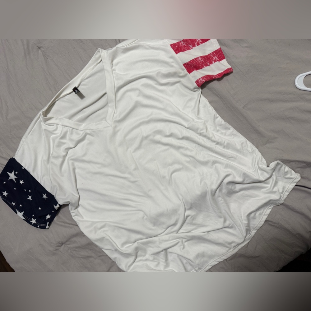 White T-Shirt with American Flag Sleeves